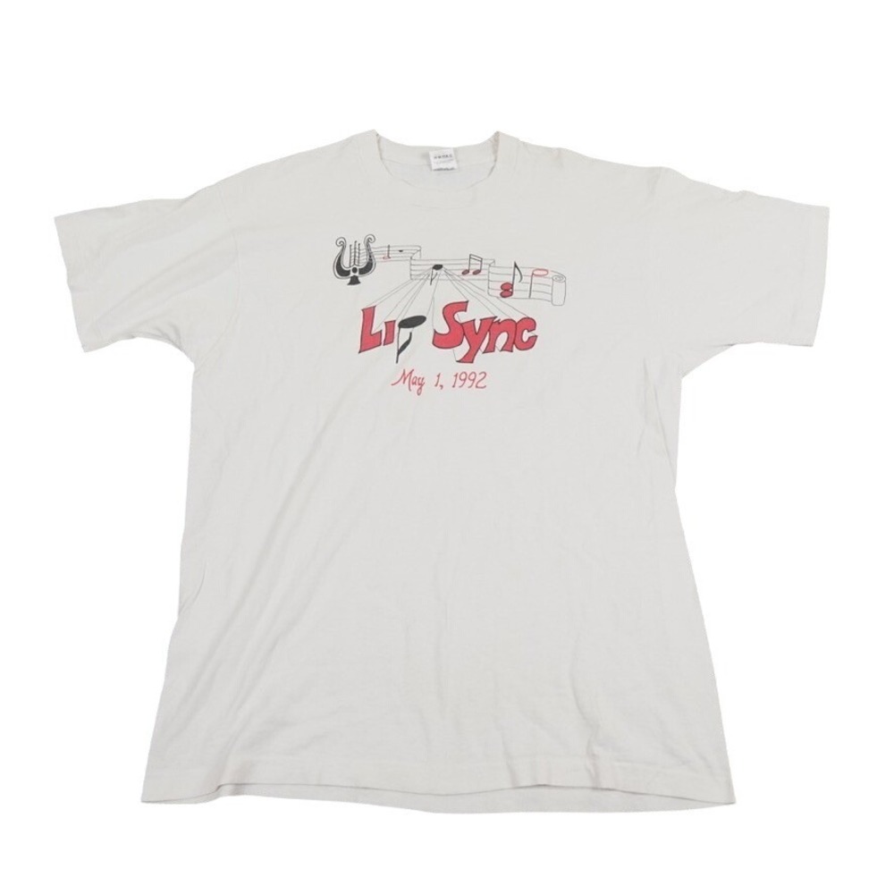 VTG 92 Alpha Chi Omega Lip Sync Graphic T-Shirt XL Fruit Loom Flag Single Stitch